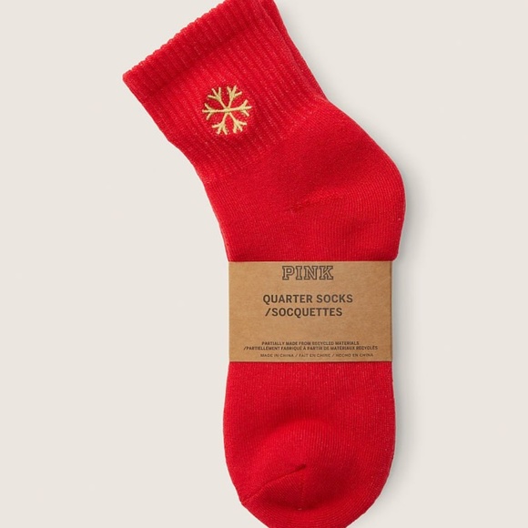 Victoria's Secret PINK Quarter Sock 2 Pack Red, White One Size NEW - Picture 2 of 2